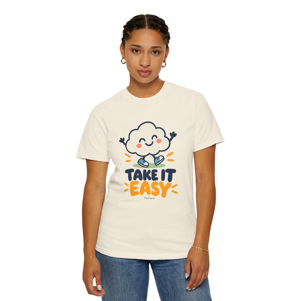 Take It Easy – Happy Cloud Graphic T-Shirt | Festora Everyday
