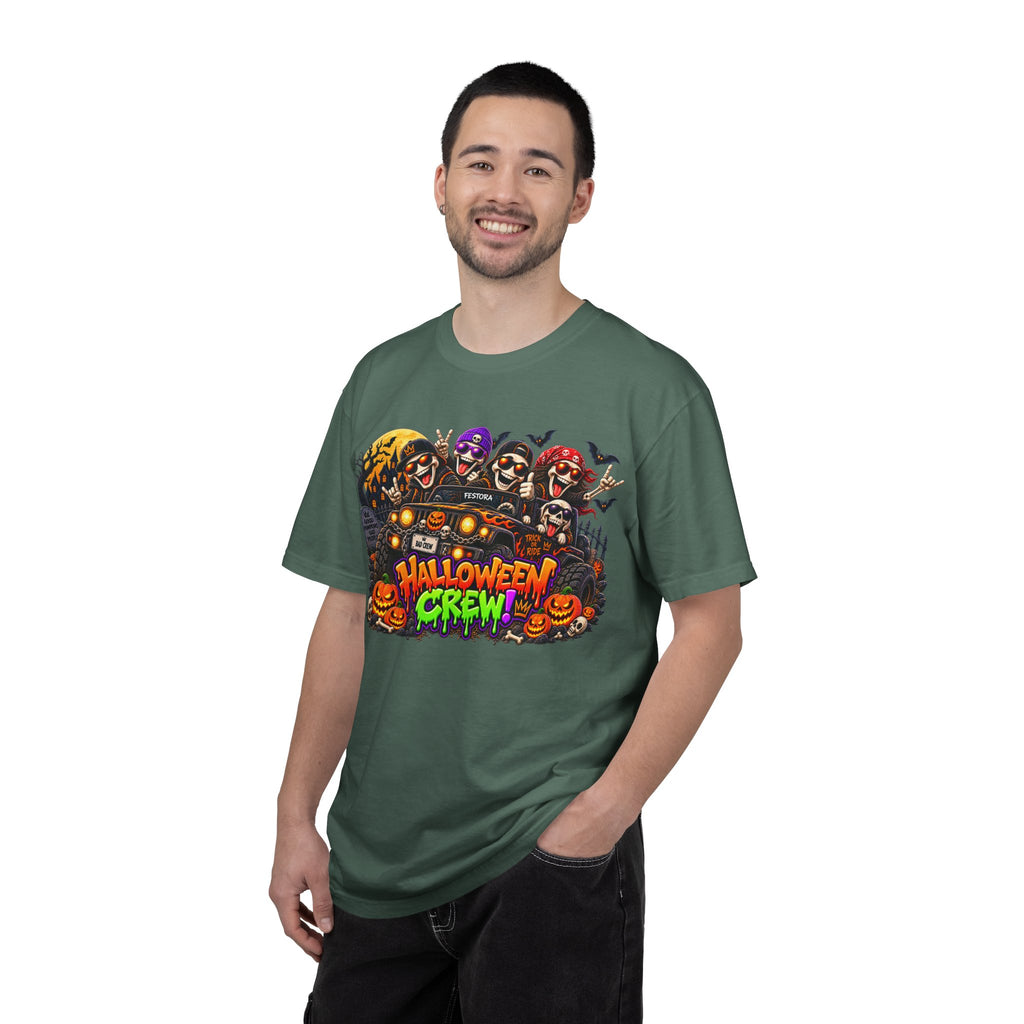 Halloween Crew T-Shirt – Skeleton Jeep Spooky Graphic Tee