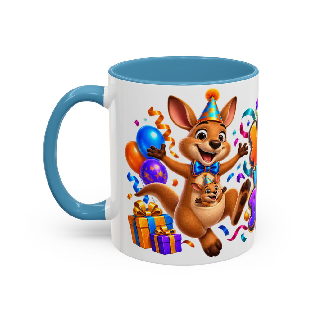 Hop Into Your Birthday White Mug – Cute Kangaroo Birthday Cup, Colorful Fun Party Gift