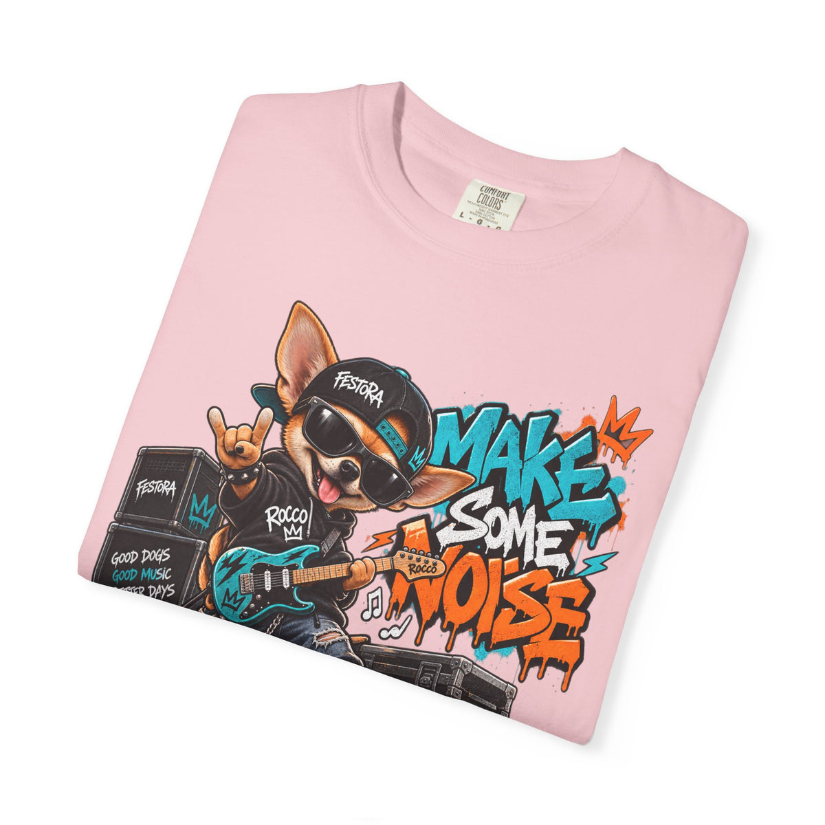 Make Some Noise Rocco Graphic T-Shirt — Streetwear Rock Dog Tee
