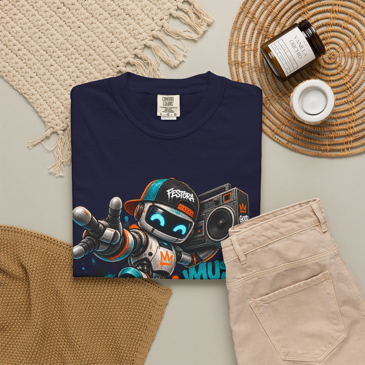 Music Fuels Better Days T-Shirt — Retro Robot Boombox Streetwear