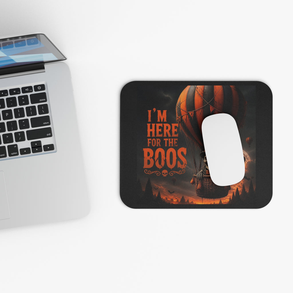 Halloween Skeleton Hot Air Balloon Mouse Pad — "I’m Here for the Boos" Gaming Desk Mat