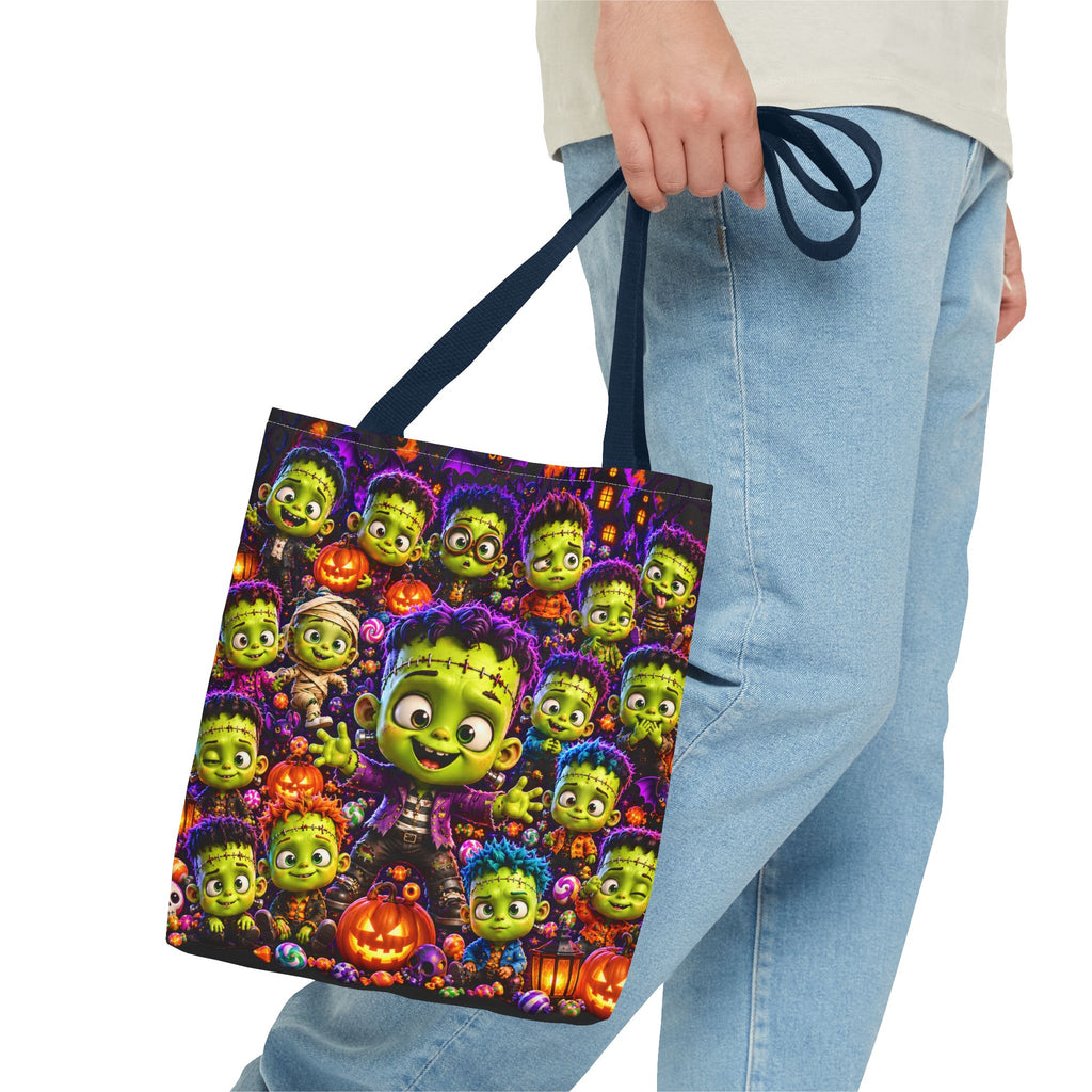 FestoraShop Funny Frankis Halloween Tote Bag - Cute 3D Monsters & Pumpkins