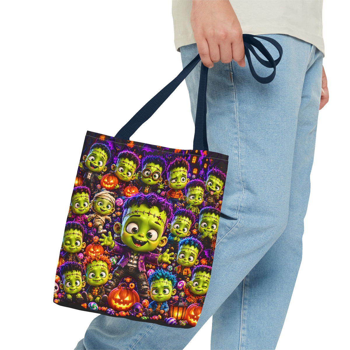 FestoraShop Funny Frankis Halloween Tote Bag - Cute 3D Monsters & Pumpkins