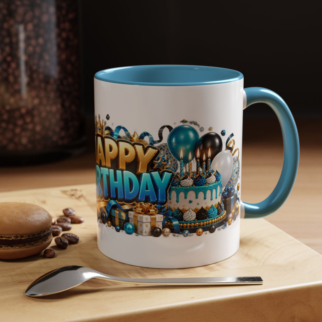 Happy Birthday White Tiger Mug – Colorful 3D Birthday Gift – White Coffee Mug