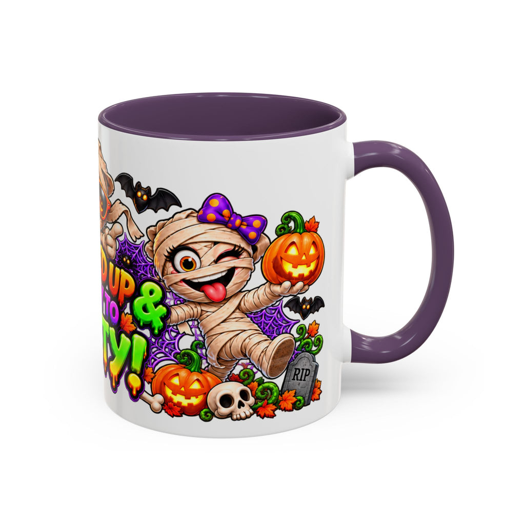 Wrapped Up & Ready to Party White Mug – Funny Mummies & Spooky Party Design