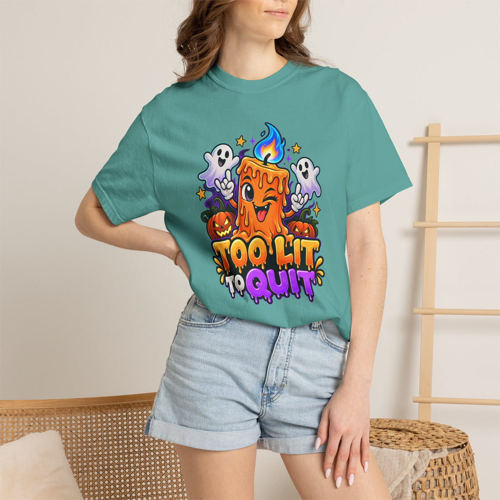 Too Lit to Quit – Funny Halloween Candle T-Shirt
