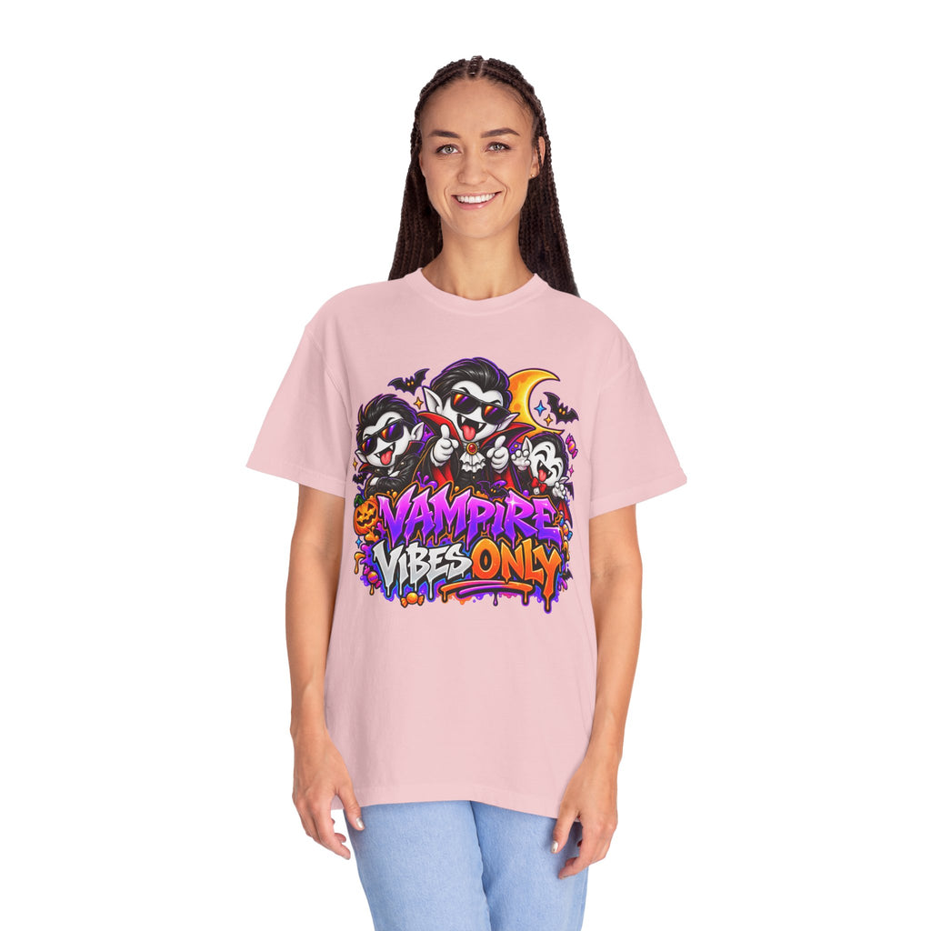 Neon Vampire Vibes Halloween Unisex Garment-Dyed T-Shirt Featuring a Cool Festora Vampire Crew