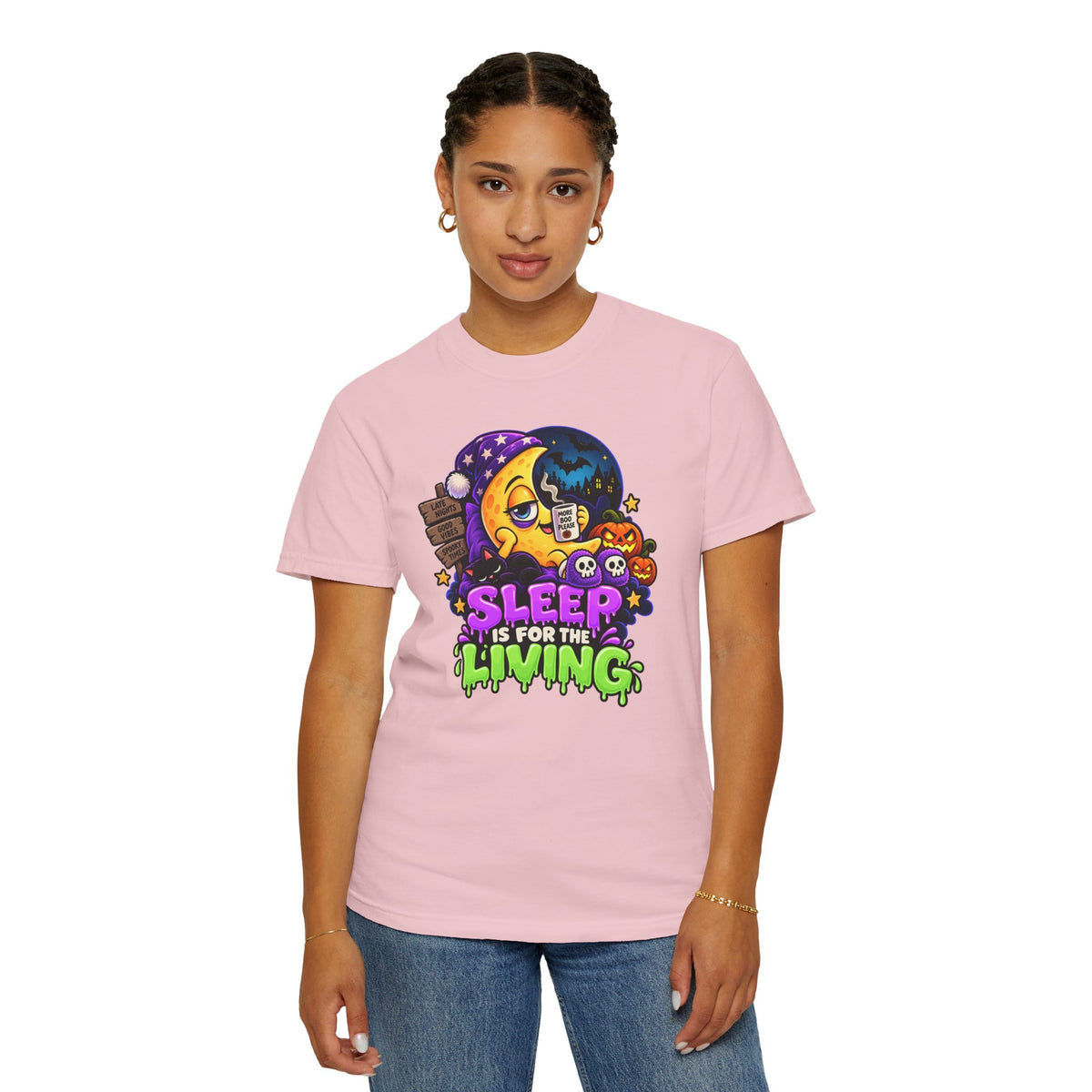 Sleep Is for the Living – Funny Halloween Moon T-Shirt