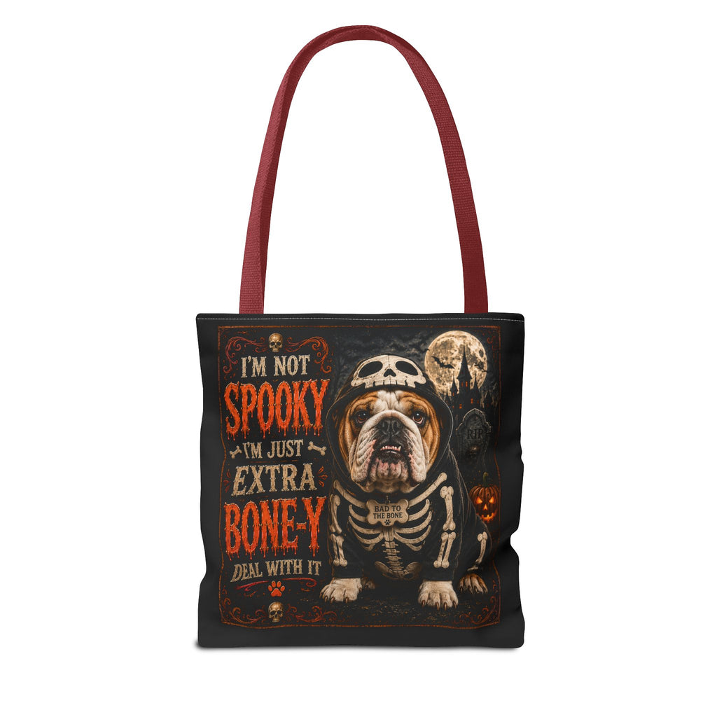 Halloween Bulldog Tote Bag – "I’m Not Spooky, I’m Just Extra Boney" All-Over Print