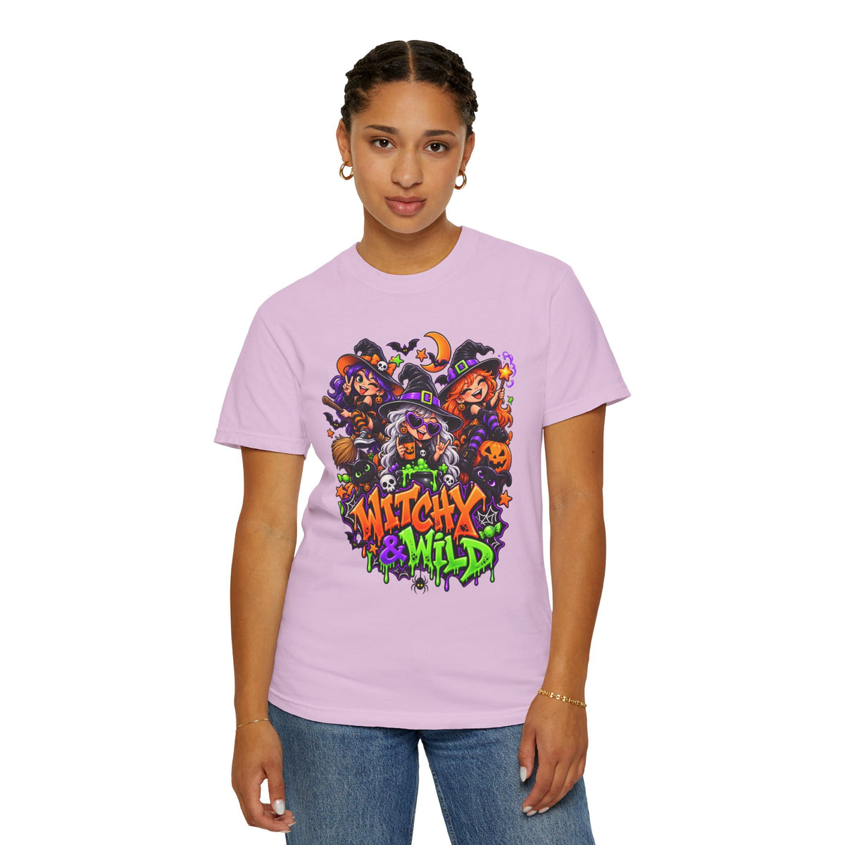 Witchy & Wild – Halloween Witch Crew Graphic T-Shirt