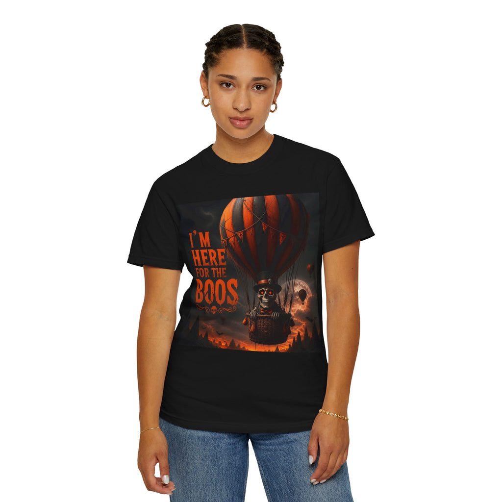 Halloween "I'm Here for the Boos" T-Shirt — Spooky Hot Air Balloon Ghost Tee