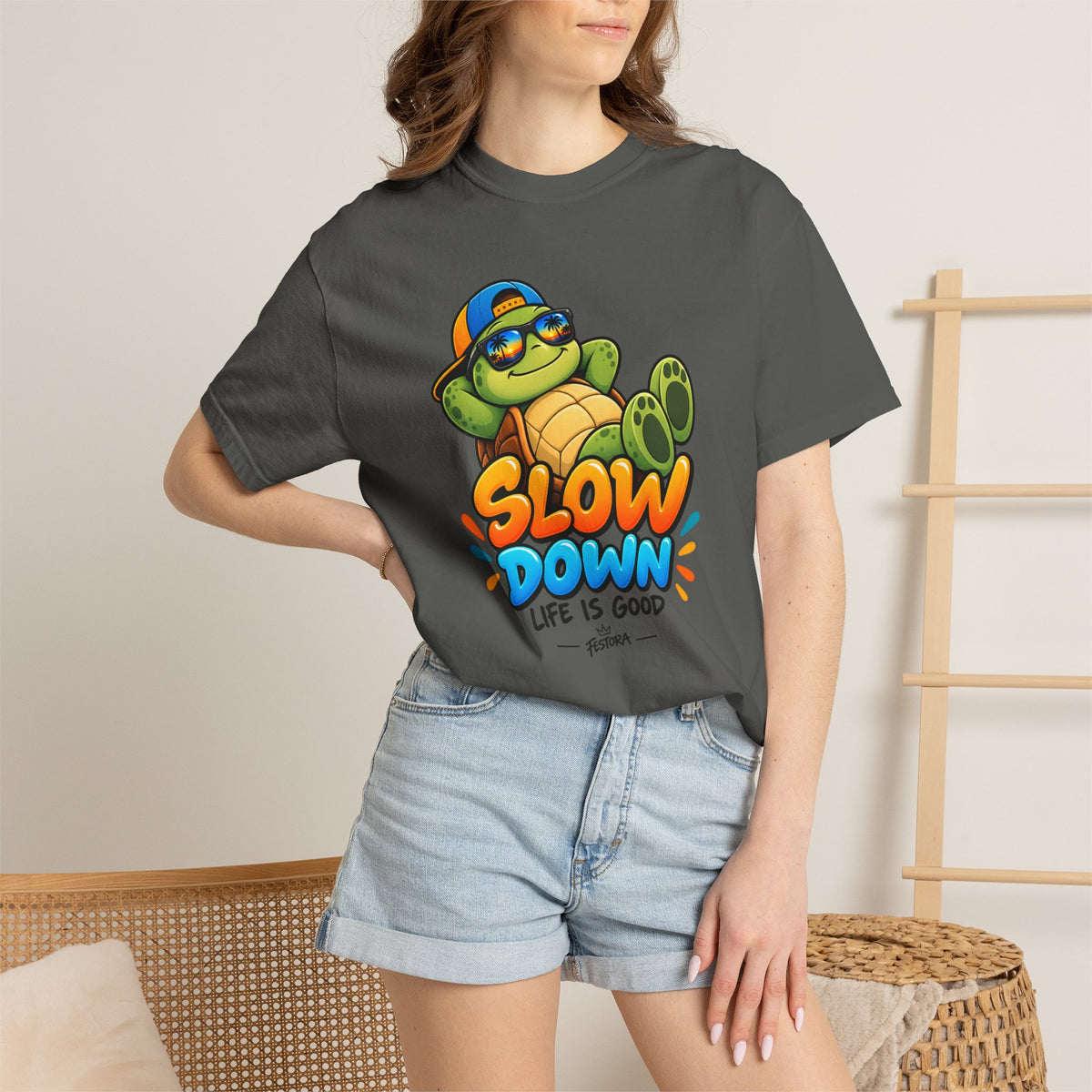 Slow Down, Life Is Good – Turtle Graphic T-Shirt | Festora Everyday