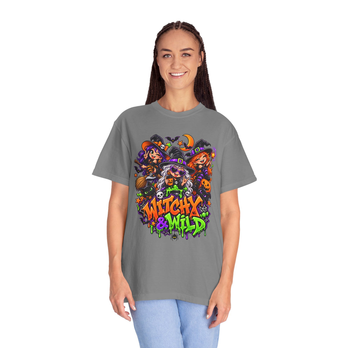 Witchy & Wild – Halloween Witch Crew Graphic T-Shirt