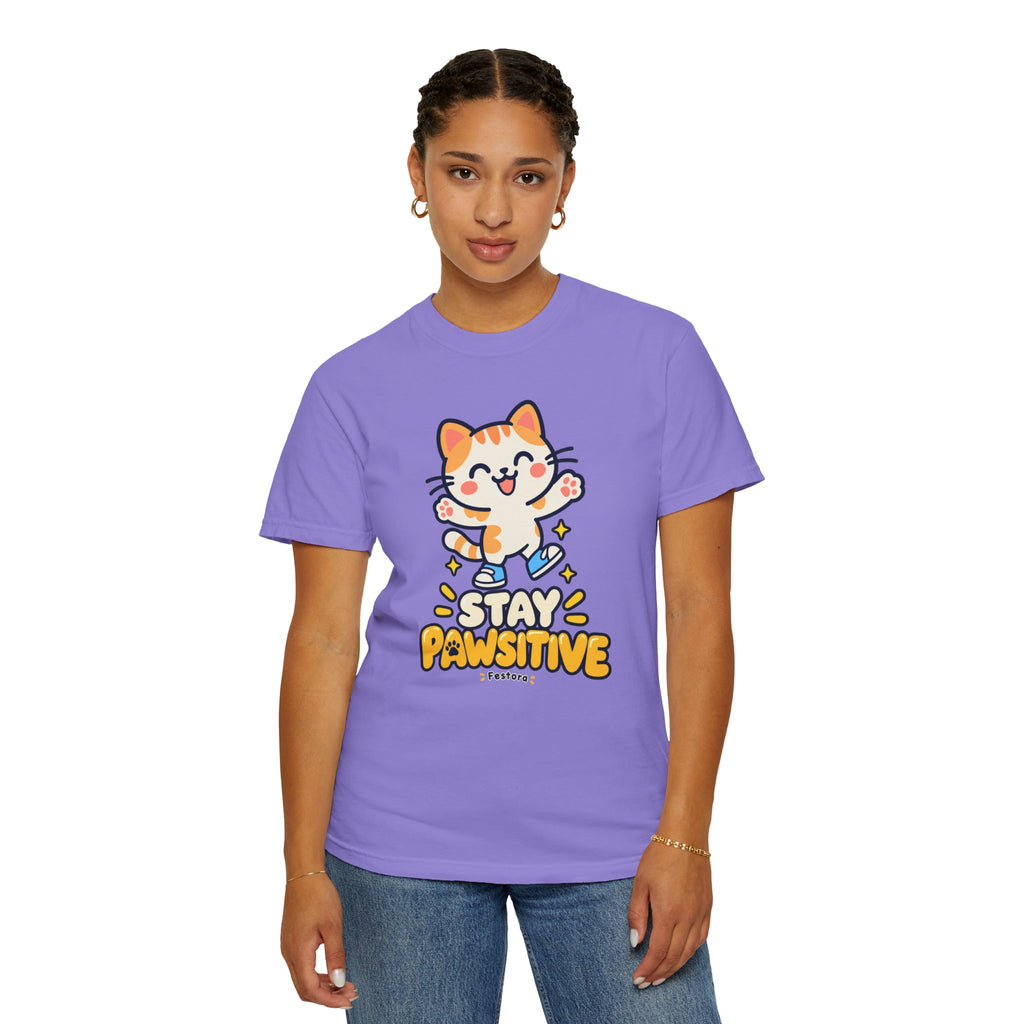 Stay Pawsitive – Cute Happy Cat Graphic T-Shirt
