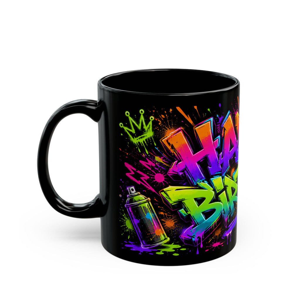 Happy Birthday Graffiti Mug — Colorful Urban Birthday Coffee Cup (11oz/15oz)