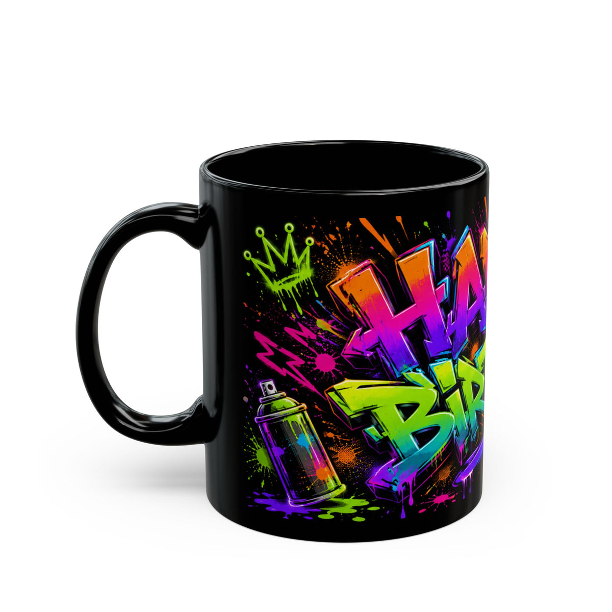 Happy Birthday Graffiti Mug — Colorful Urban Birthday Coffee Cup (11oz/15oz)