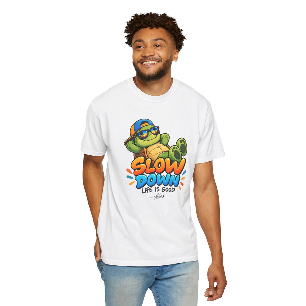 Slow Down, Life Is Good – Turtle Graphic T-Shirt | Festora Everyday