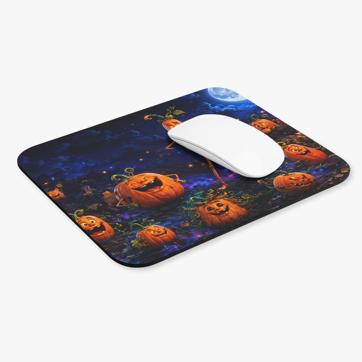 Halloween Pumpkin Patch Mouse Pad — Spooky Night Jack-o'-Lantern Design