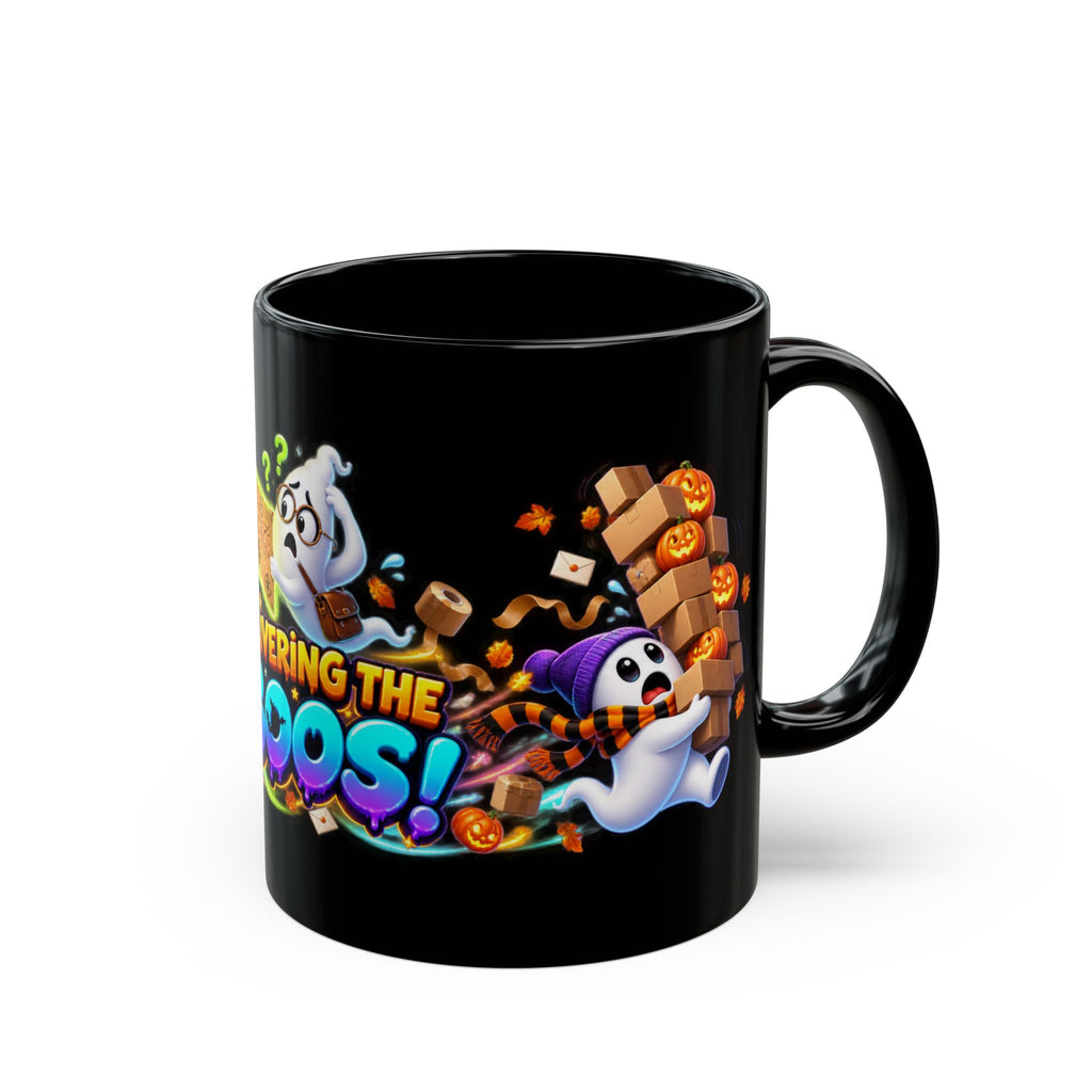 Delivering the Boos Ghost Delivery Halloween Black Mug