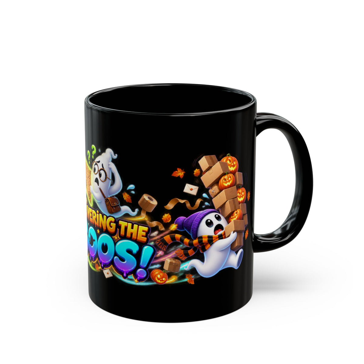 Delivering the Boos Ghost Delivery Halloween Black Mug
