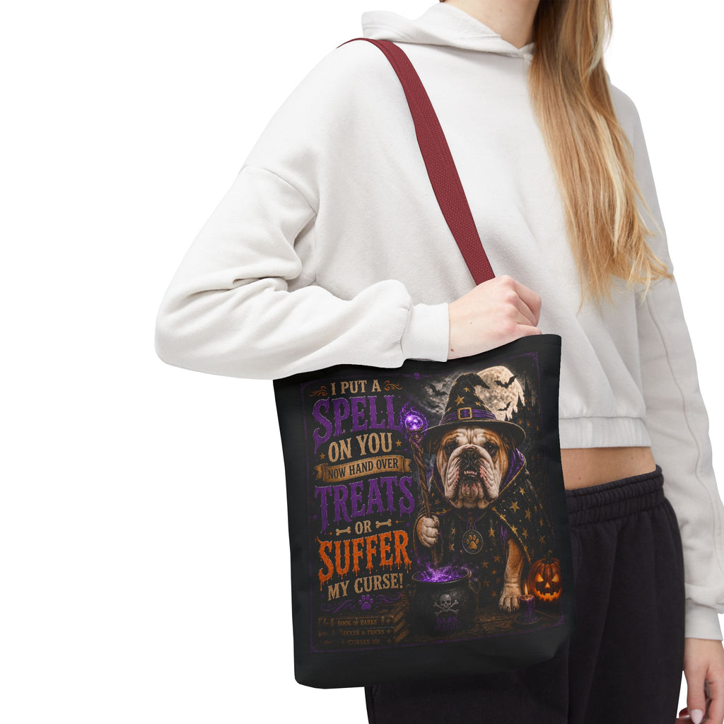 Halloween Bulldog Tote Bag - "I Put a Spell On You" Trick-or-Treat Candy Bag