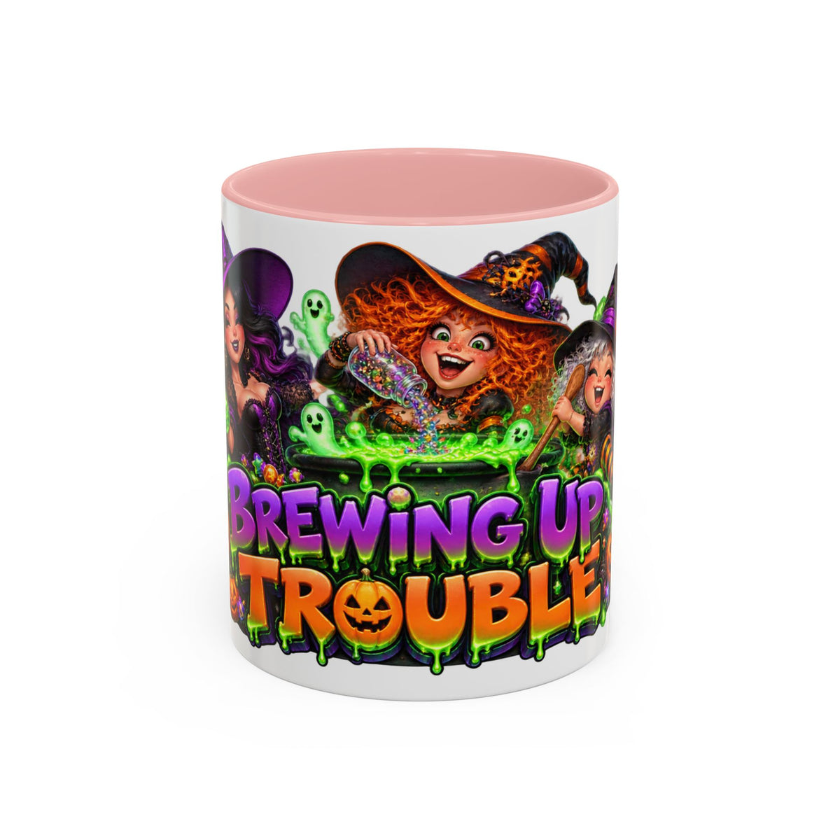 Brewing Up Trouble Witches Halloween White Mug