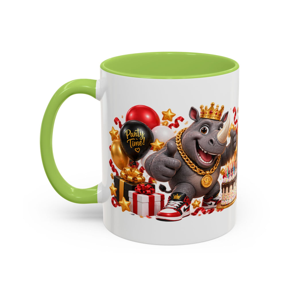 Happy Birthday Rhino Mug – Colorful 3D Birthday Gift – White Coffee Mug