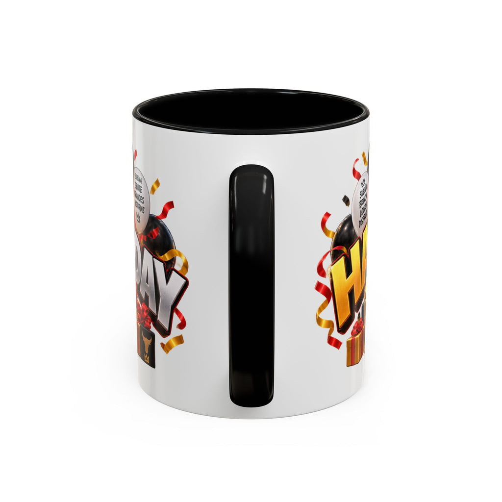 Happy Birthday Bull Mug – Colorful 3D Birthday Gift – White Coffee Mug