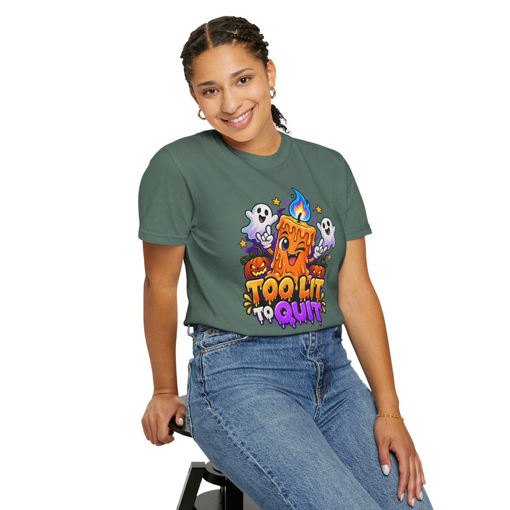 Too Lit to Quit – Funny Halloween Candle T-Shirt