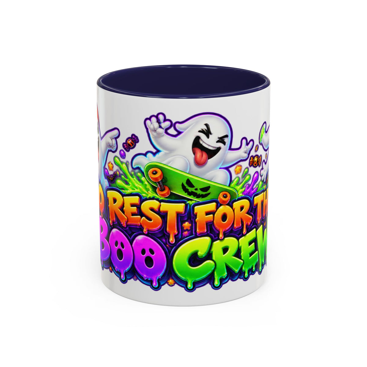 No Rest for the Boo Crew Crazy Ghosts Halloween White Mug