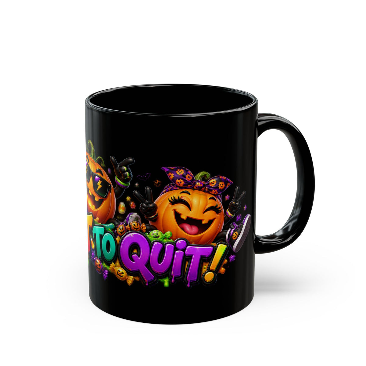 Too Lit to Quit Halloween Pumpkin Party Black Mug