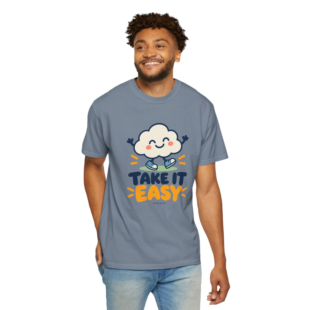 Take It Easy – Happy Cloud Graphic T-Shirt | Festora Everyday