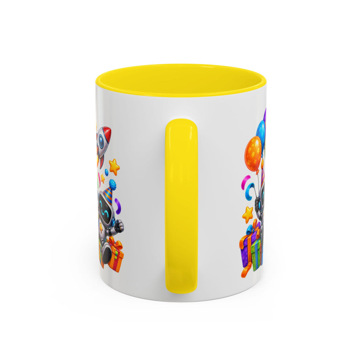 Happy Birthday Space Party Mug – Cute Aliens, Robots, UFO & Colorful 3D Birthday Design
