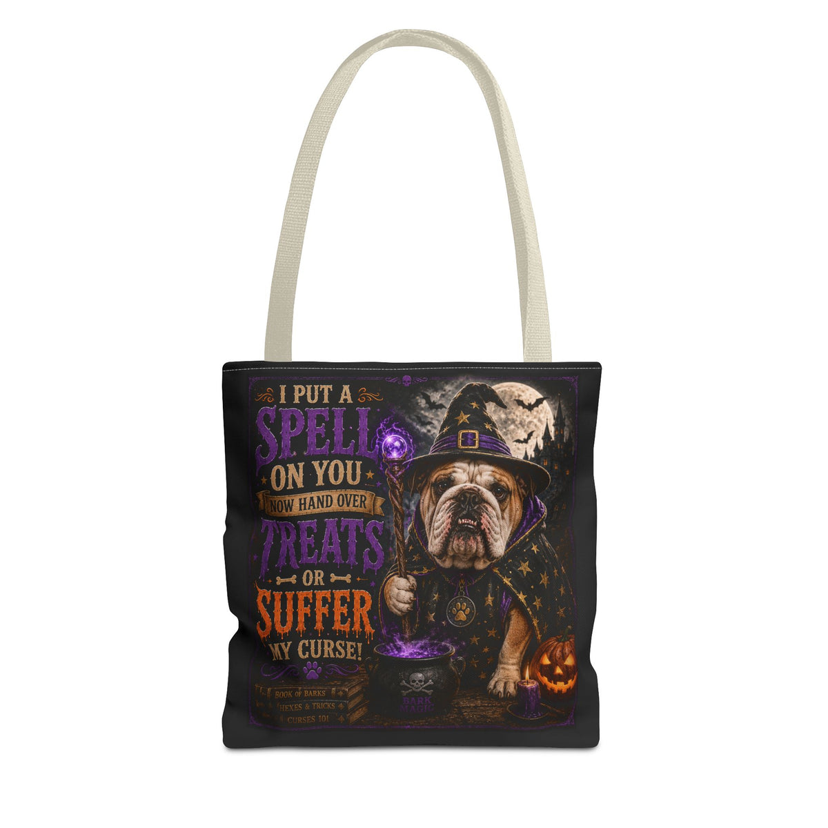 Halloween Bulldog Tote Bag - "I Put a Spell On You" Trick-or-Treat Candy Bag