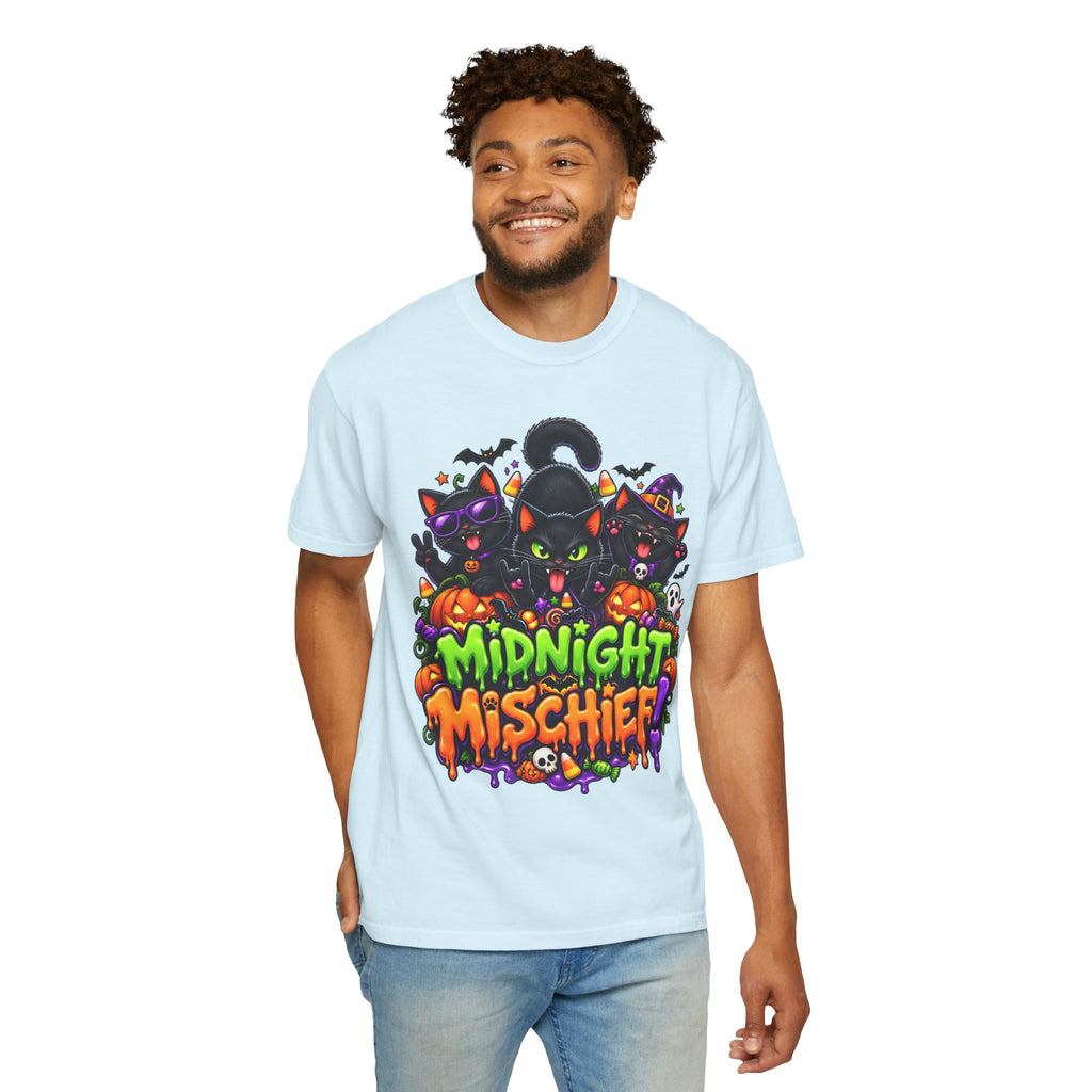 Midnight Mischief Halloween T-Shirt – Funny Black Cat Graphic Tee
