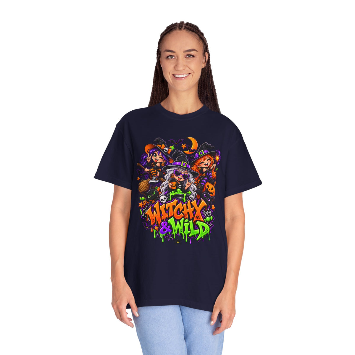 Witchy & Wild – Halloween Witch Crew Graphic T-Shirt