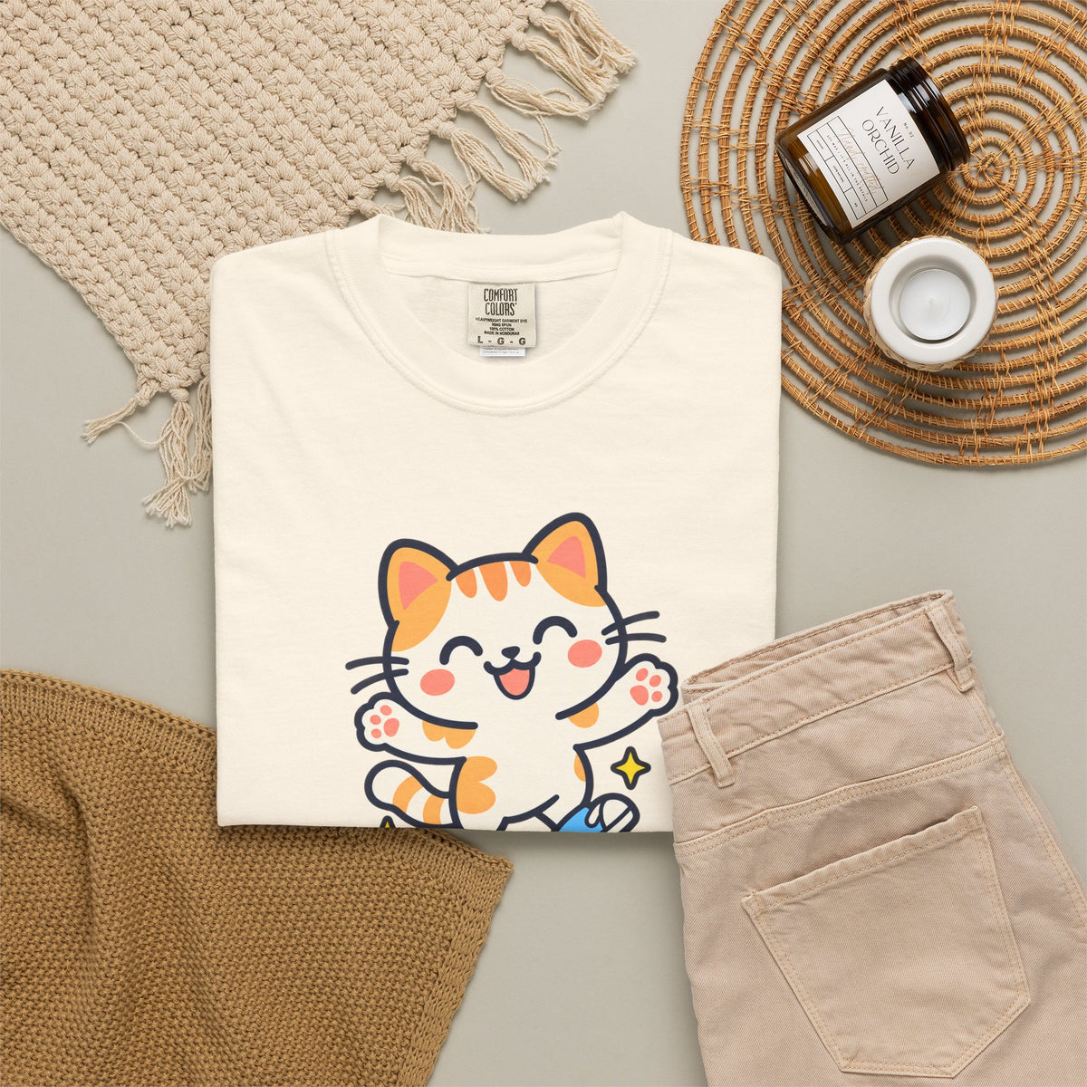 Stay Pawsitive – Cute Happy Cat Graphic T-Shirt