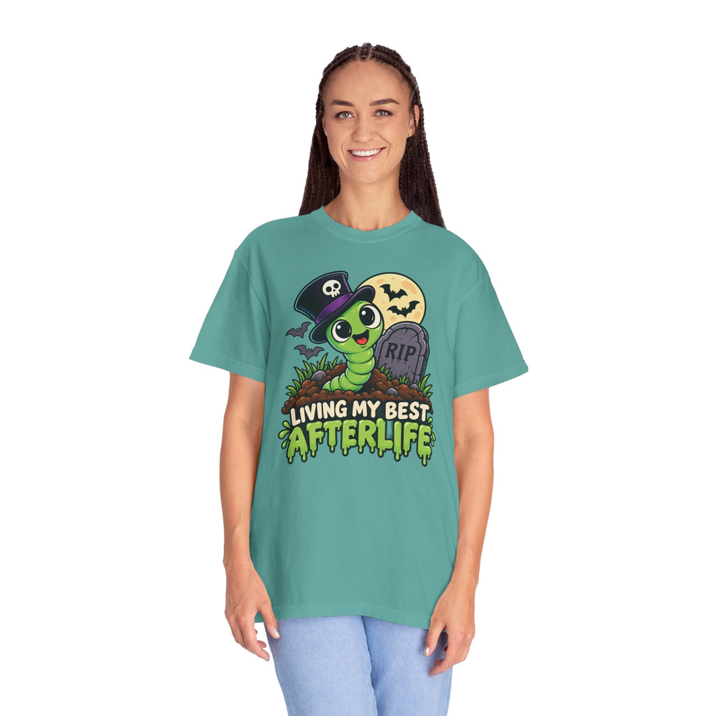 Living My Best Afterlife – Cute Halloween Graveyard Worm T-Shirt
