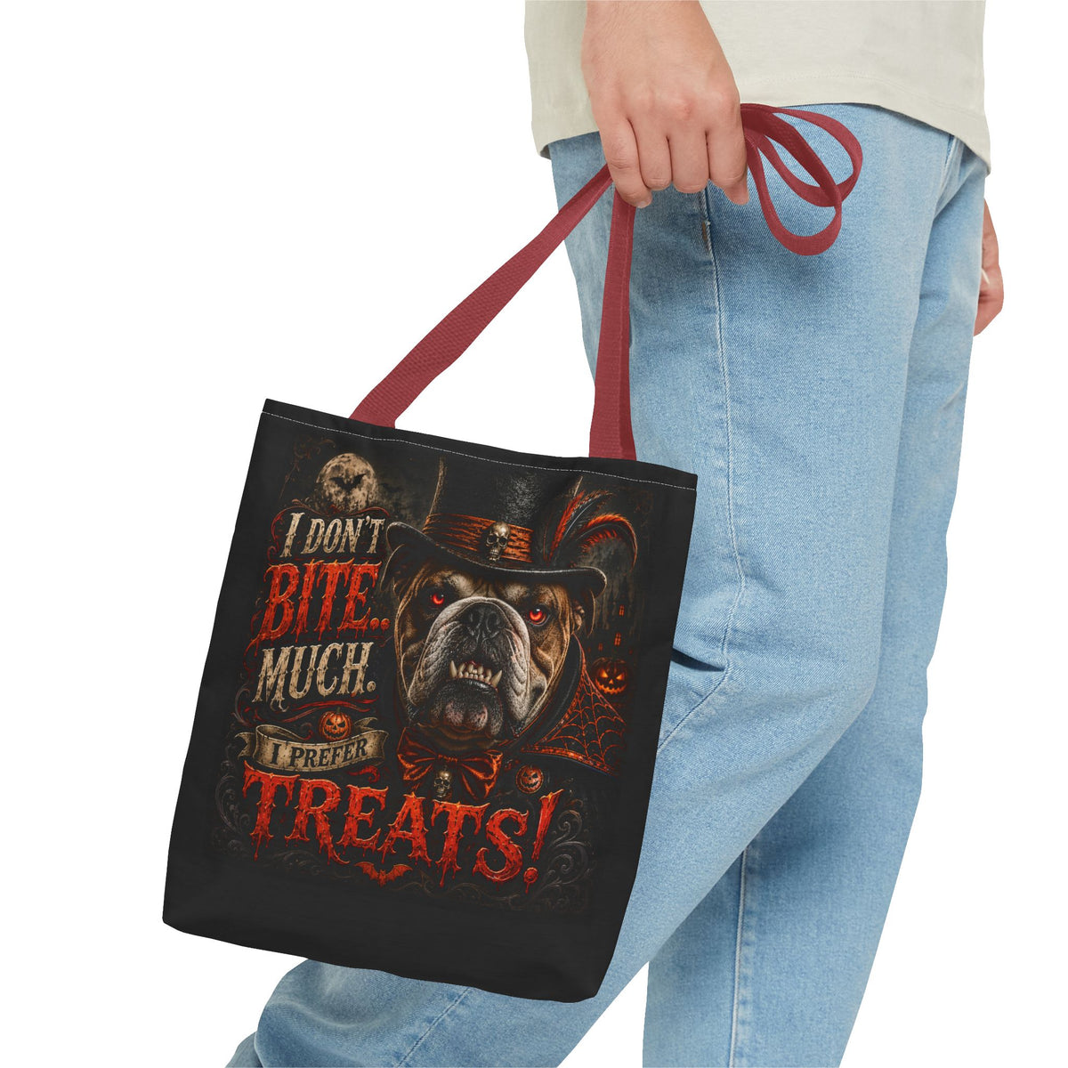Halloween Bulldog Tote Bag - "I Don't Bite Much, I Prefer Treats!" Candy Bag