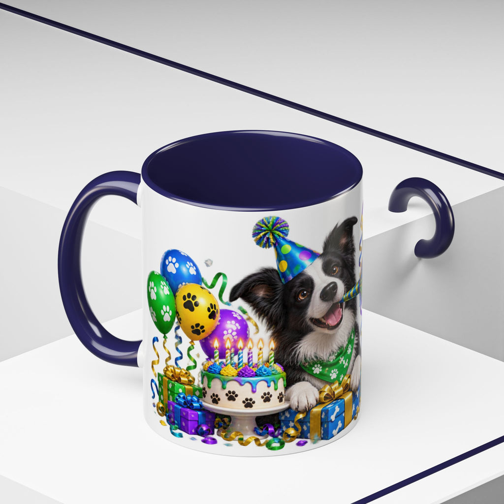 Herd the Crew Border Collie Birthday White Mug