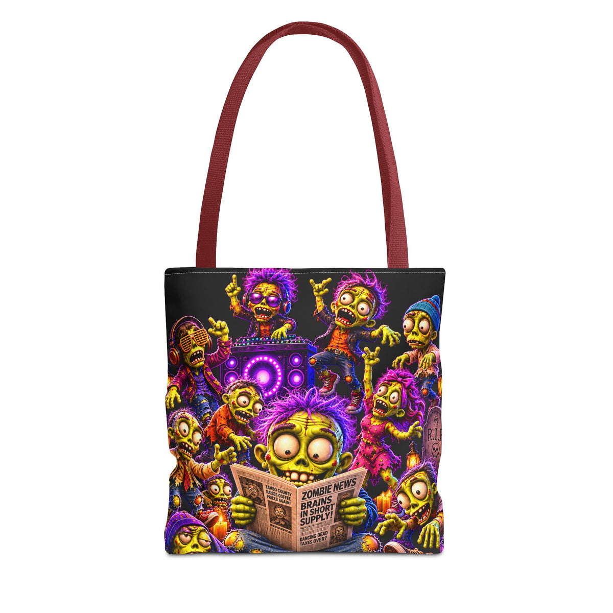 FestoraShop Funny Zombies Tote Bag - Cute 3D Halloween Zombie Reading Design