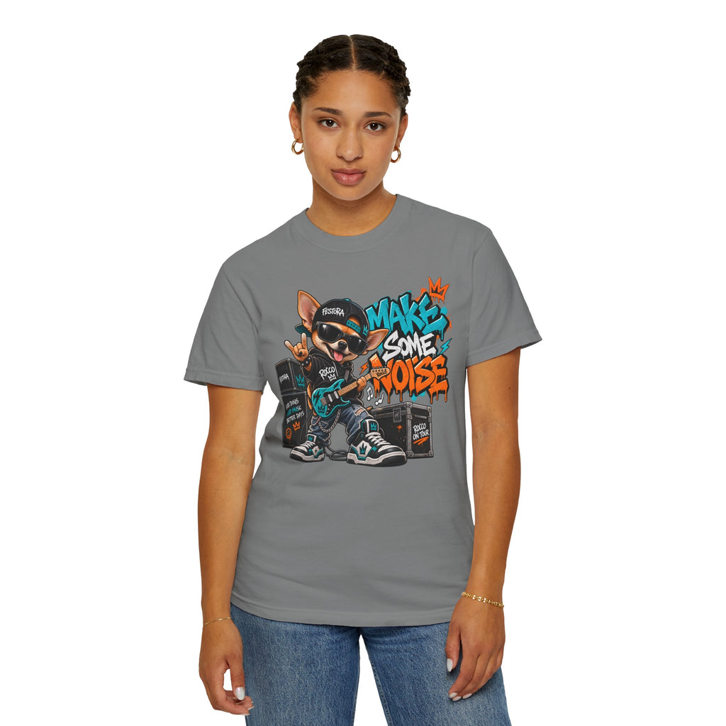 Make Some Noise Rocco Graphic T-Shirt — Streetwear Rock Dog Tee