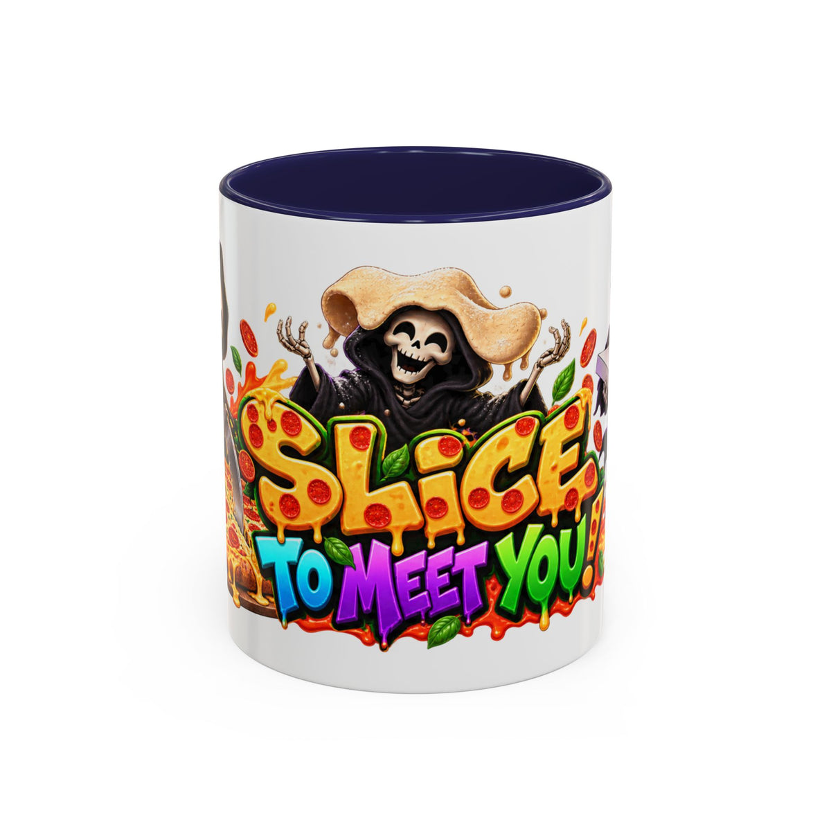 Slice to Meet You Funny Grim Reaper Pizza Halloween White Mug