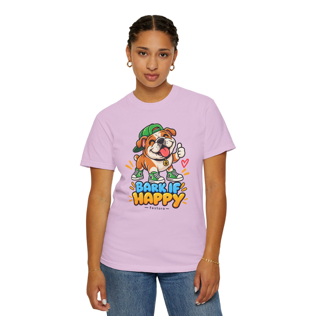 Bark If Happy – Cute Bulldog Graphic T-Shirt