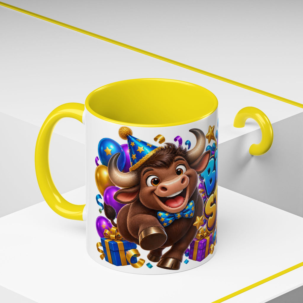 Birthday Stampede White Mug – Cute Buffalo Birthday Cup, Colorful Fun Party Gift