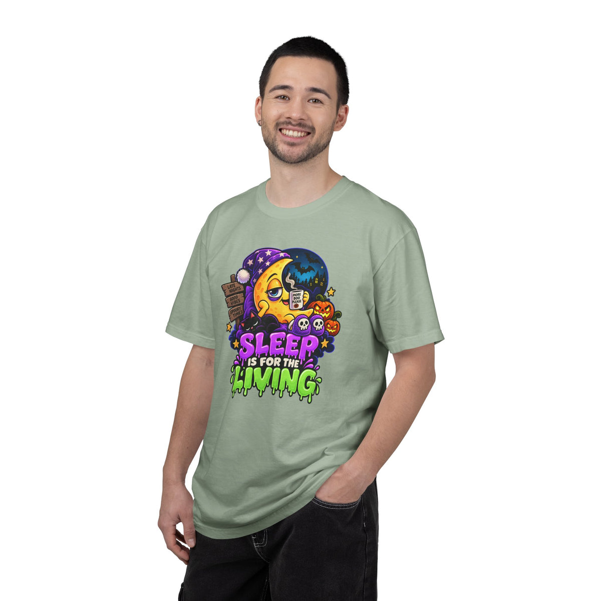 Sleep Is for the Living – Funny Halloween Moon T-Shirt
