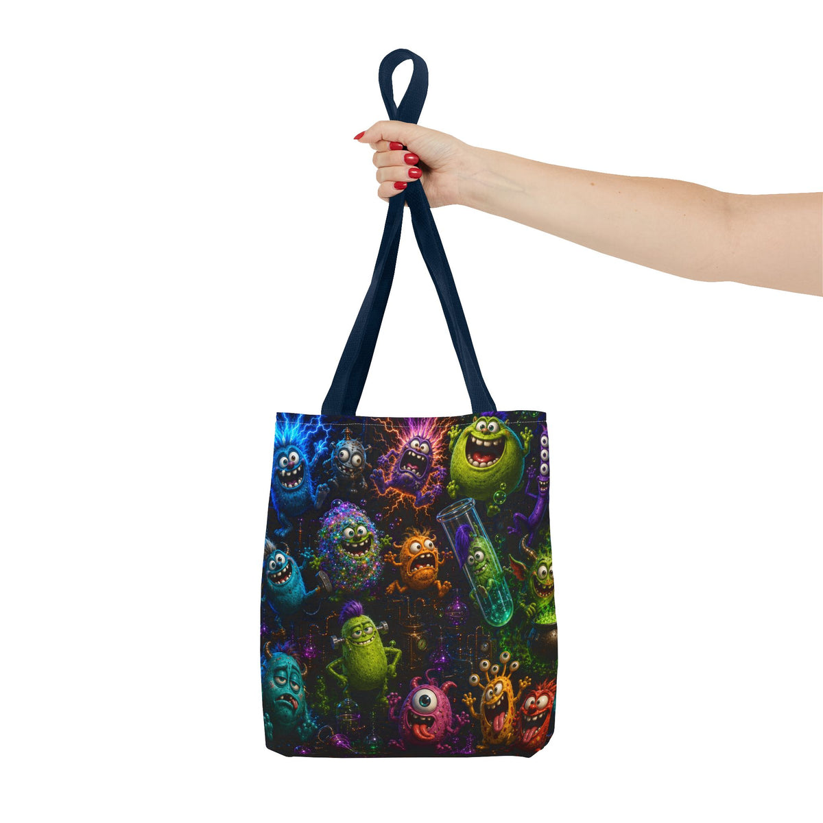 Mad Scientist Monsters Tote Bag – Colorful Laboratory Creature All-Over Print