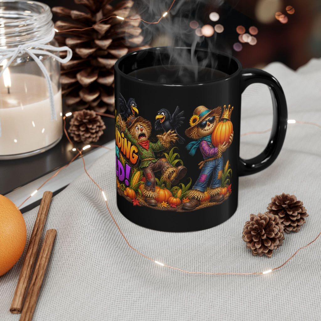 Outstanding in Our Field Halloween Mug – Fall Scarecrow Pumpkin Coffee Cup (11oz/15oz)