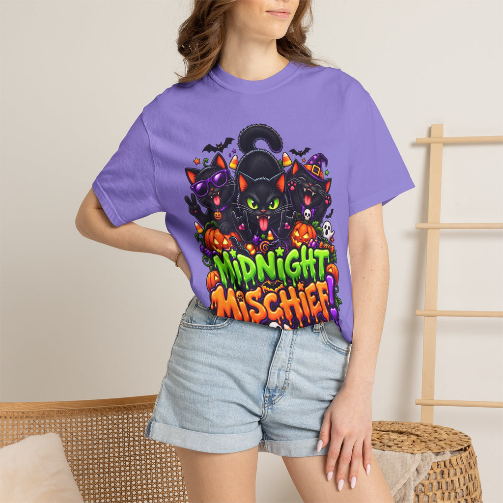 Midnight Mischief Halloween T-Shirt – Funny Black Cat Graphic Tee